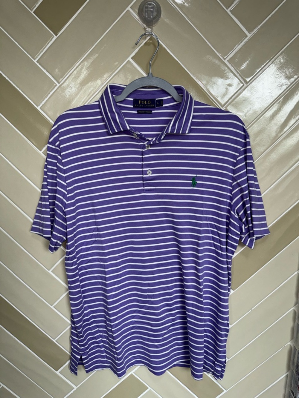 Polo by Ralph Lauren Purple and White Striped Men’s Polo Shirt